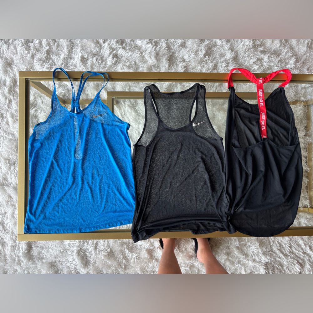 Nike Women's Tops - Blue, Black, and Black with Red Straps